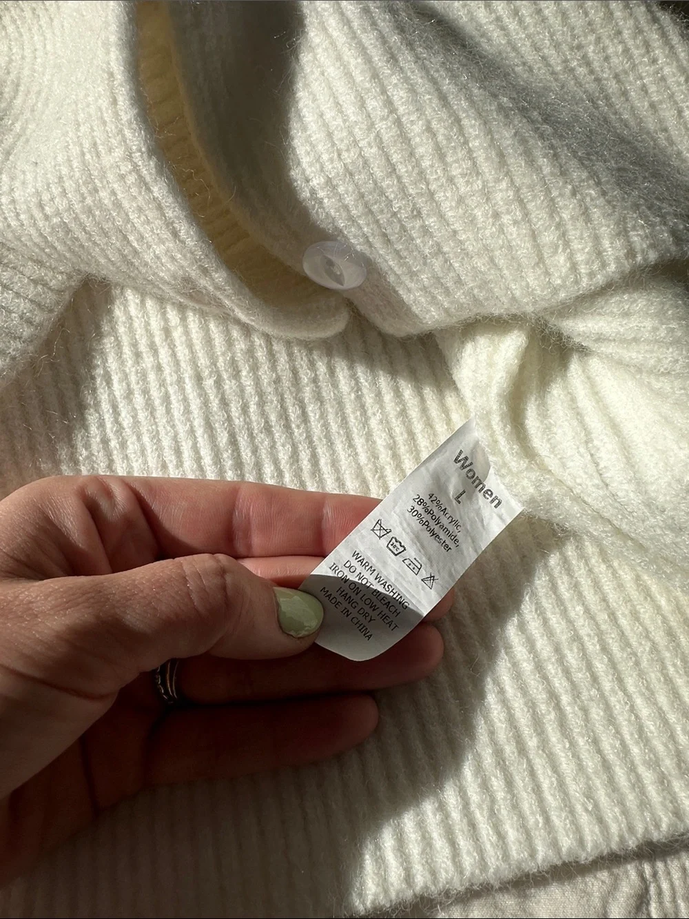 Short-Sleeve Cream Ribbed Button Cardigan - Picture 4 of 4